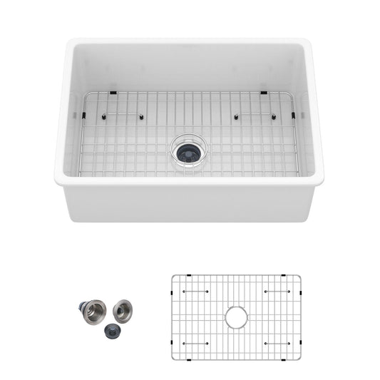Rectangular deep single bowl undermount kitchen sink by HouseOfZazla with wire rack and drain on Tampa Home & Garden Store
