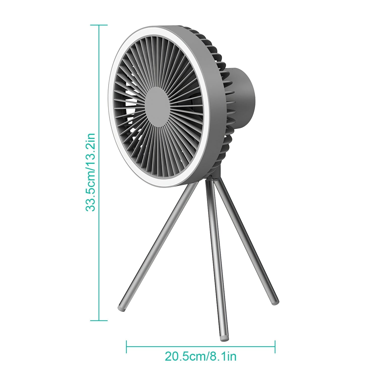 GemGear camping fan with tripod stand, grey round head, 10000mAh rechargeable battery on Tampa Home & Garden Store