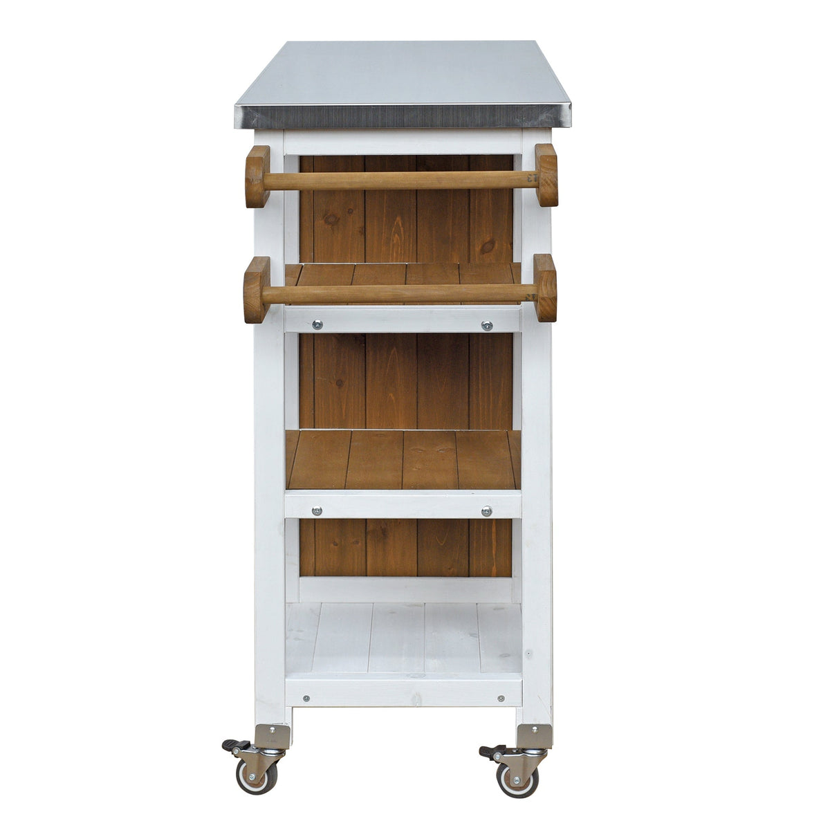 Foldable Outdoor Kitchen Island with white frame, brown wood panels, metal top on Tampa Home & Garden Store