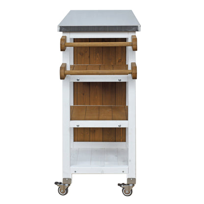 Foldable Outdoor Kitchen Island with white frame, brown wood panels, metal top on Tampa Home & Garden Store