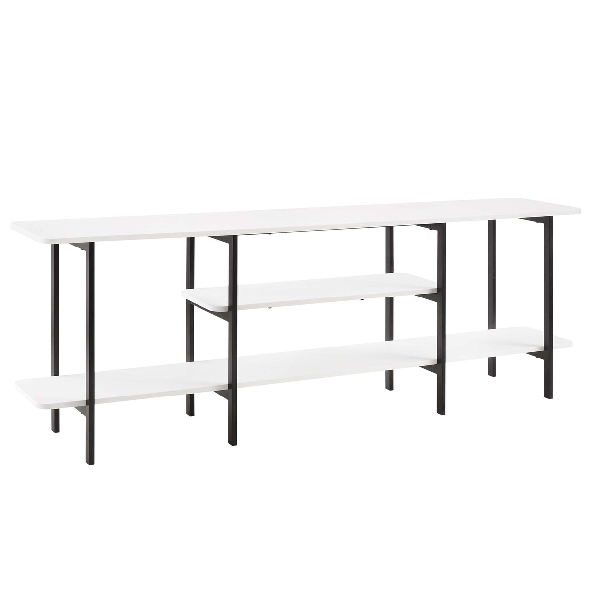 Celine 3-shelf console table with white finish and black metal legs on Tampa Home & Garden Store