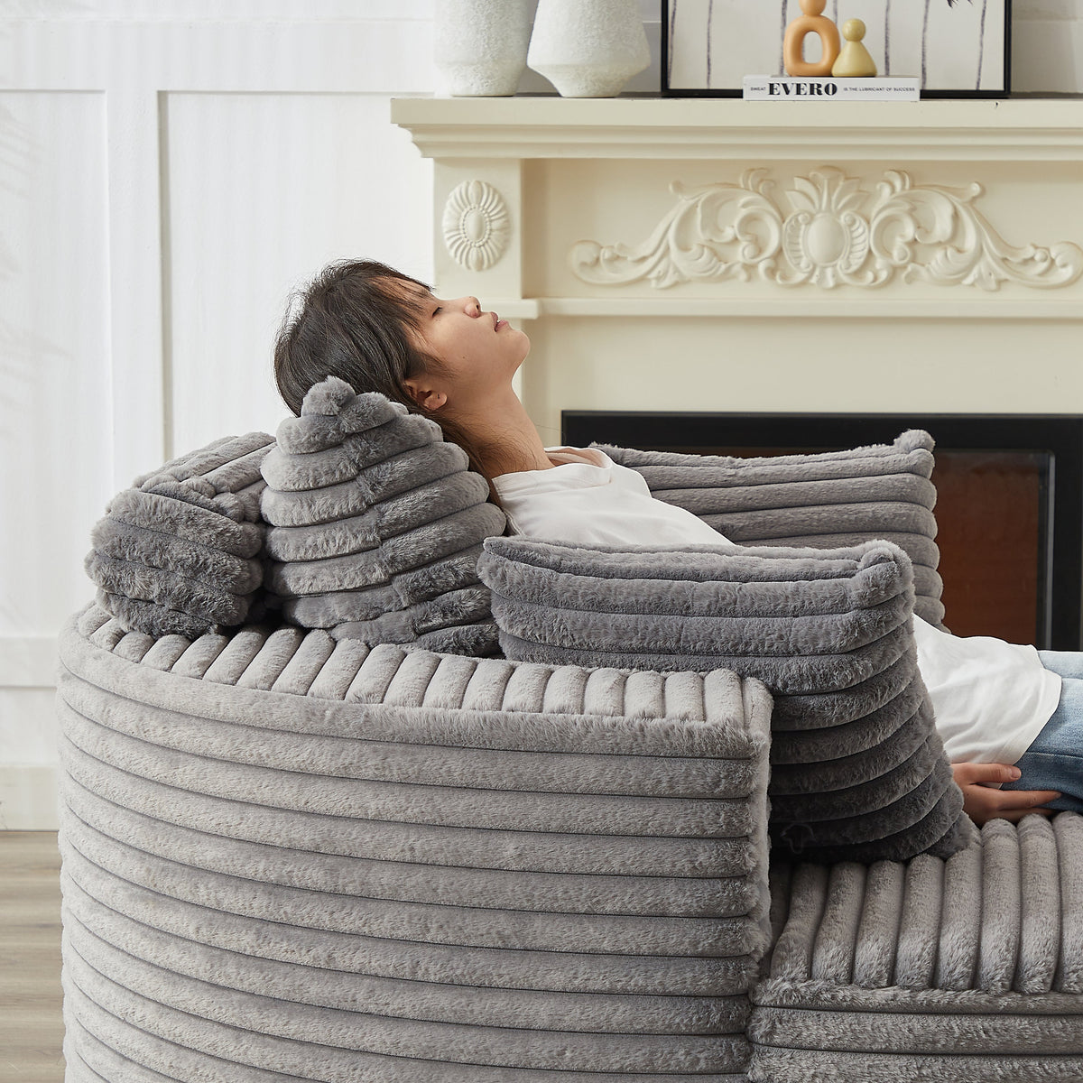 55' Corduroy Sponge Single Sofa by HouseOfZazla in soft gray corduroy with thick ribbed cushions on Tampa Home & Garden Store
