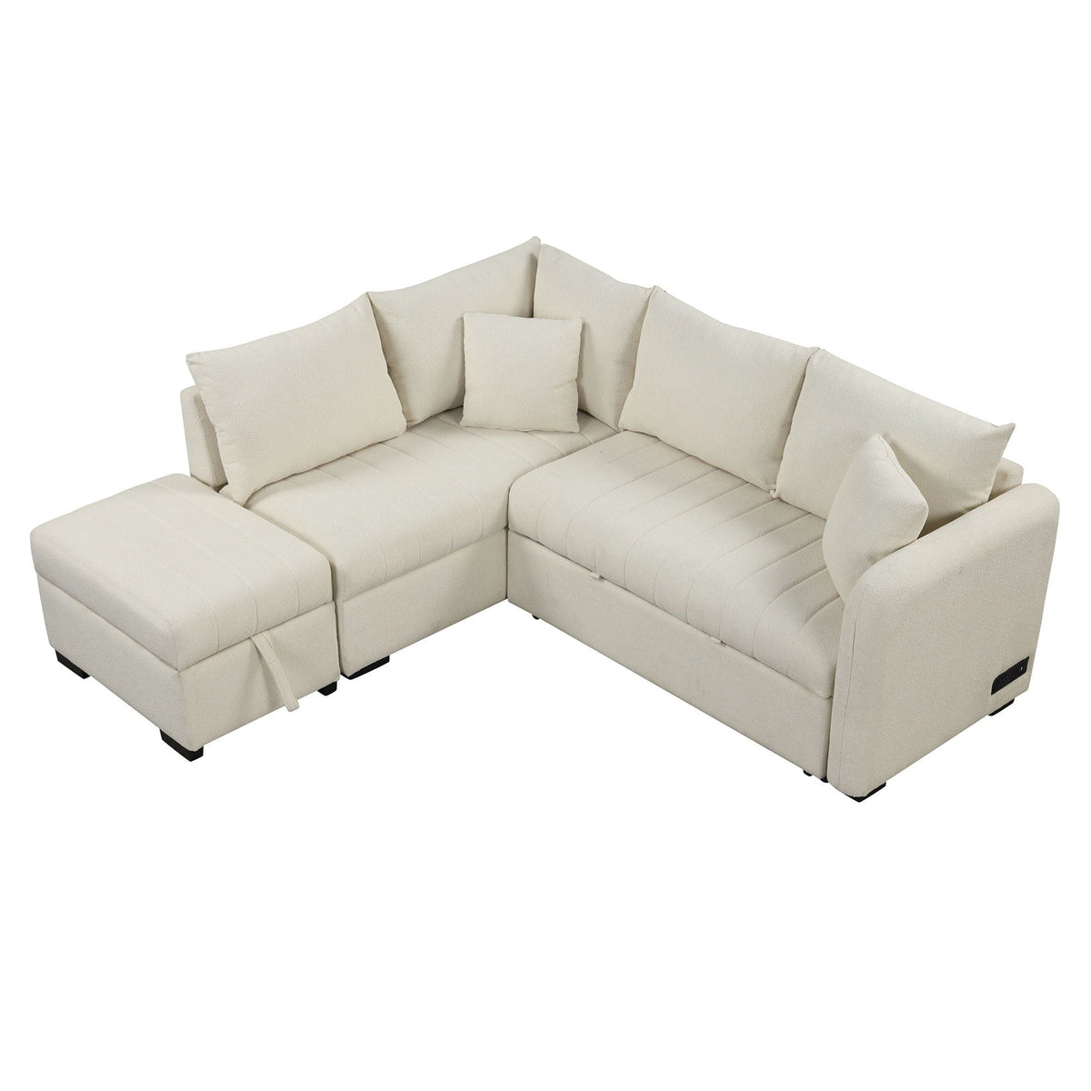 Beige fabric L-shaped sleeper sectional with plush cushions and movable storage ottoman on Tampa Home & Garden Store