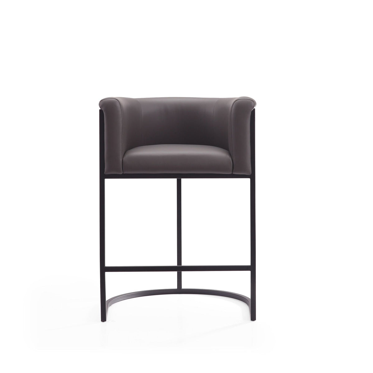 Cosmopolitan Stool with upholstered gray seat and black metal frame, counter height on Tampa Home & Garden Store