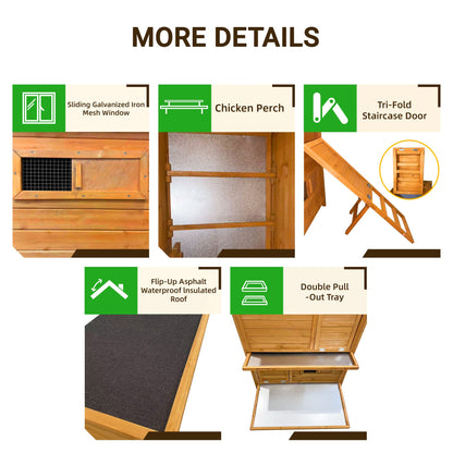 Double-House Wooden Chicken Coop for 6-8 Chickens by HouseOfZazla, natural wood finish on Tampa Home & Garden Store