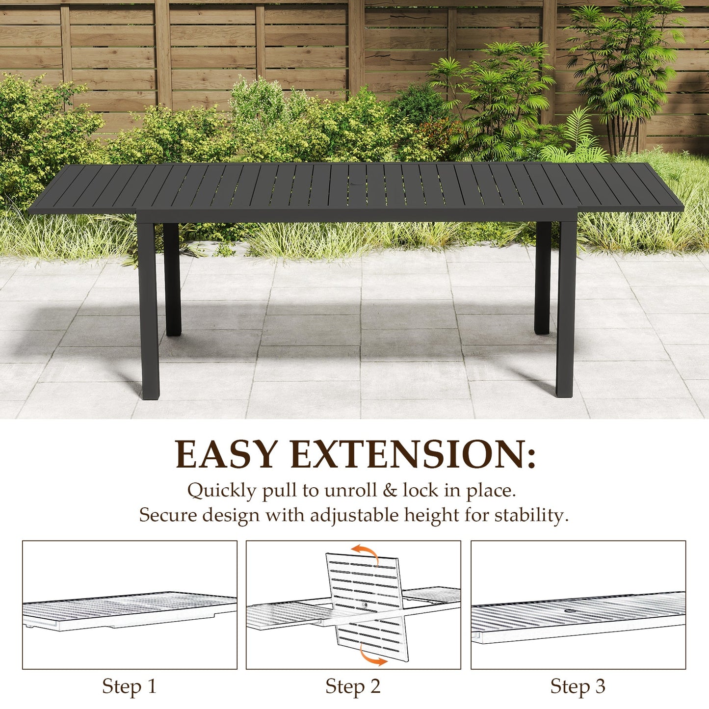Extendable Aluminum Outdoor Dining Table for Home