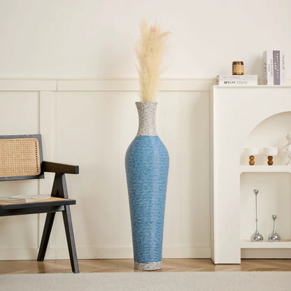 Floor vase tall blue striped vessel with pampas grass by Unique Piece Furniture on Tampa Home & Garden Store