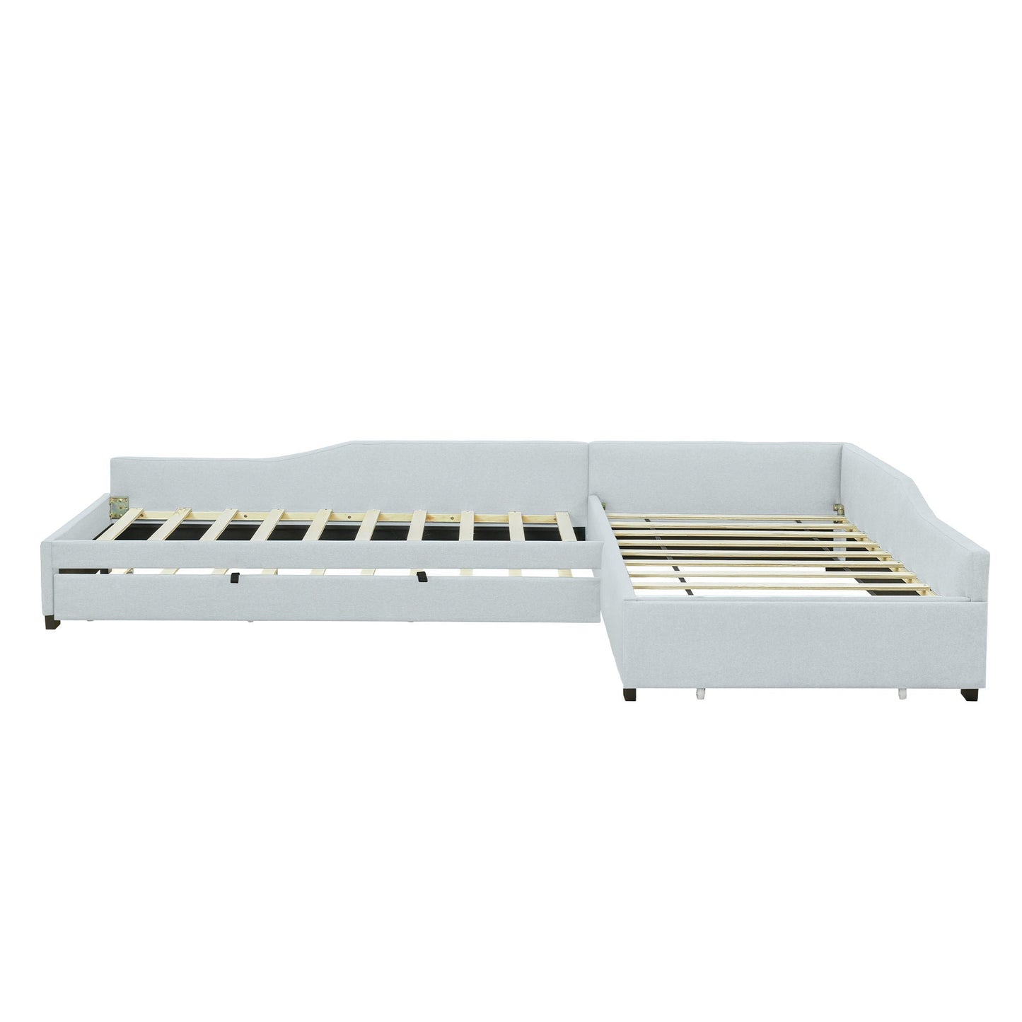 Upholstered double daybed with trundle and drawer in light gray fabric HouseOfZazla on Tampa Home & Garden Store