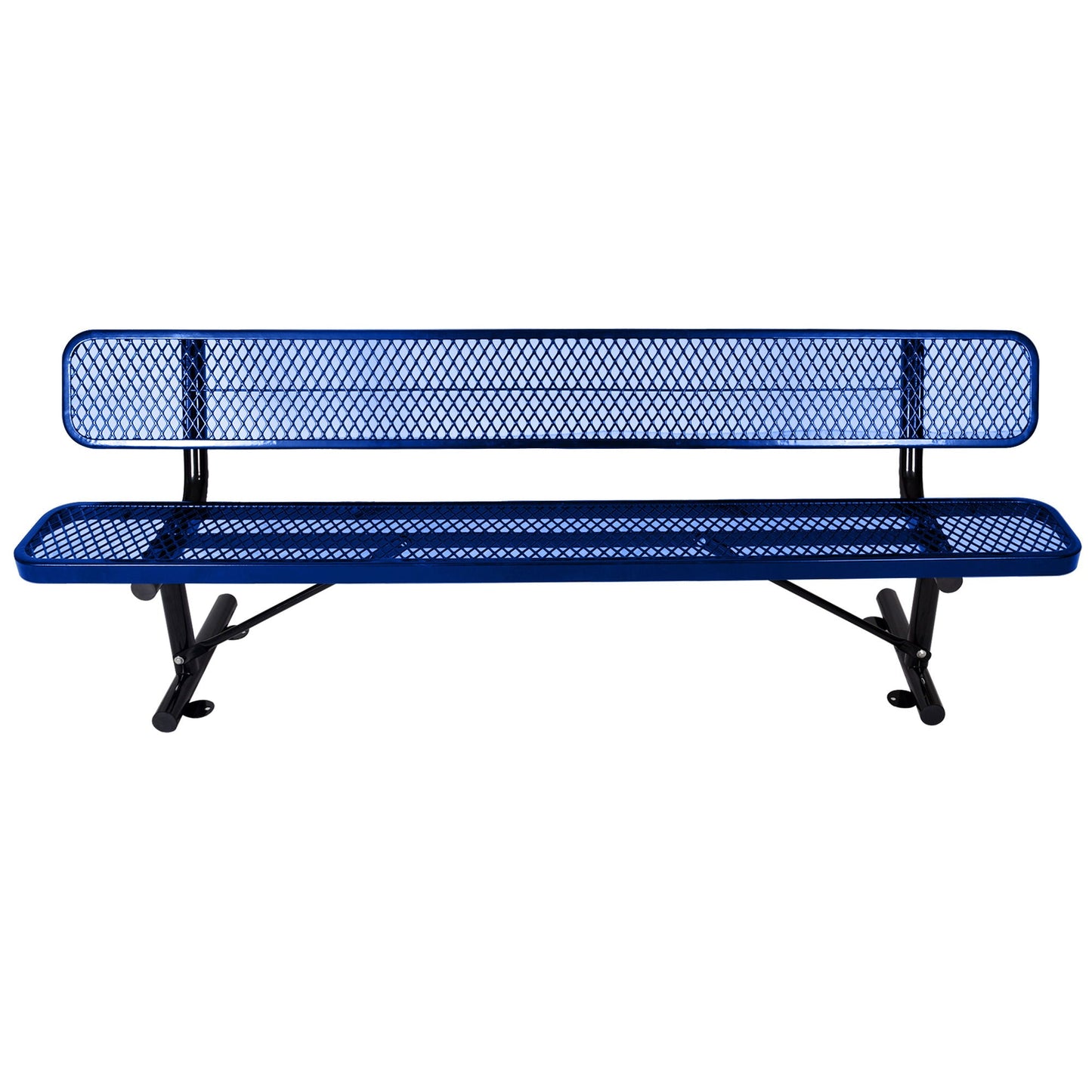 6' outdoor steel bench with backrest in blue mesh by HouseOfZazla on Tampa Home & Garden Store