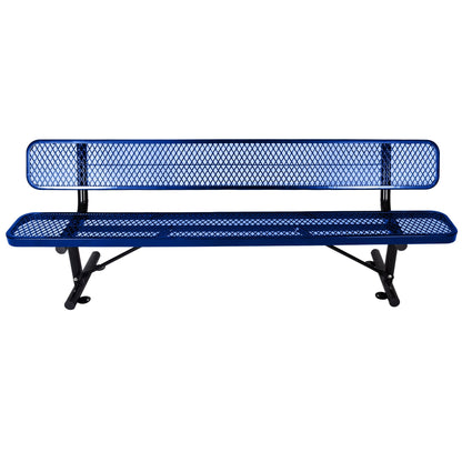 6' outdoor steel bench with backrest in blue mesh by HouseOfZazla on Tampa Home & Garden Store