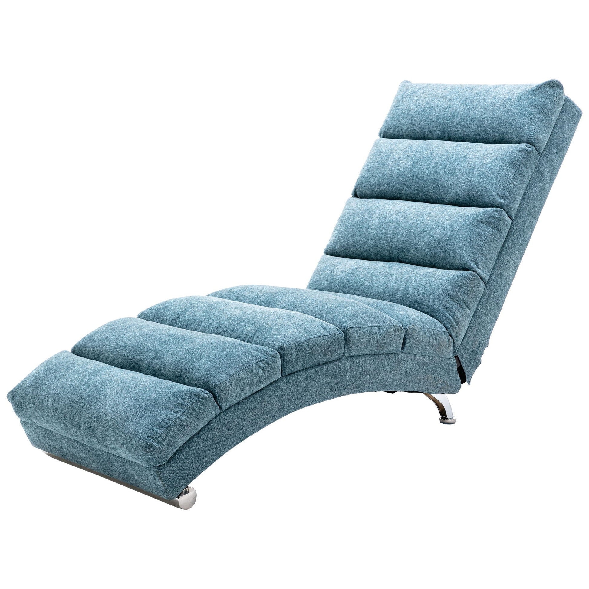 Massage Chaise Lounge Indoor by HouseOfZazla in blue fabric with plush cushions and chrome legs on Tampa Home & Garden Store