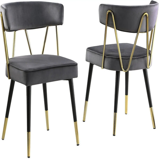 Glam Dining Chair set of 2 with gray upholstered seats and gold-tone metal frame and legs on Tampa Home & Garden Store