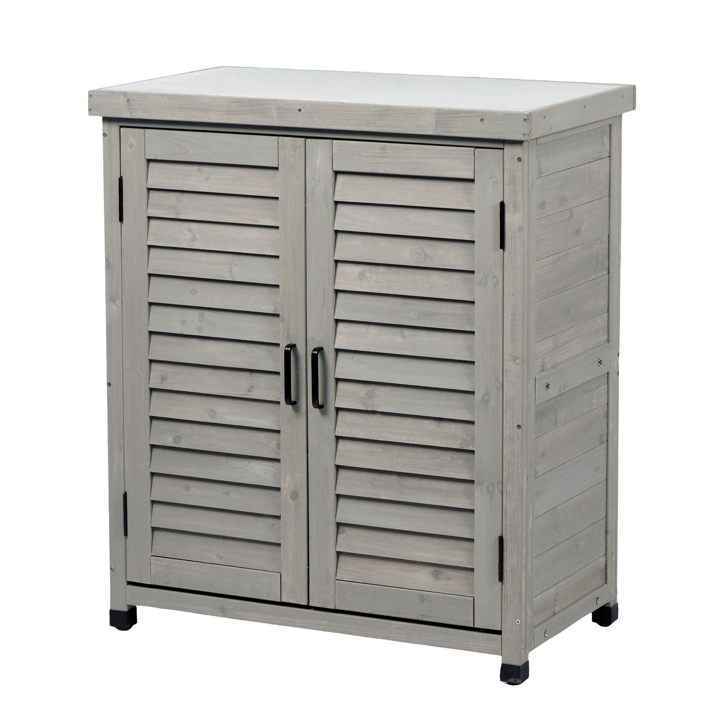 Outdoor Potting Bench With Metal Top and Cabinet