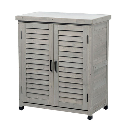 Outdoor Potting Bench With Metal Top and Cabinet