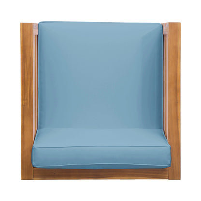 Outdoor Acacia Wood Patio Chair Cushion blue cushion natural wood frame HouseOfZazla on Tampa Home & Garden Store