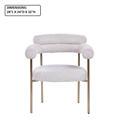 HouseOfZazla dining chairs with armrests, boucle upholstery, gold legs (set of 2) on Tampa Home & Garden Store