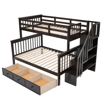Stairway Bunk Bed with Storage and Guard Rail