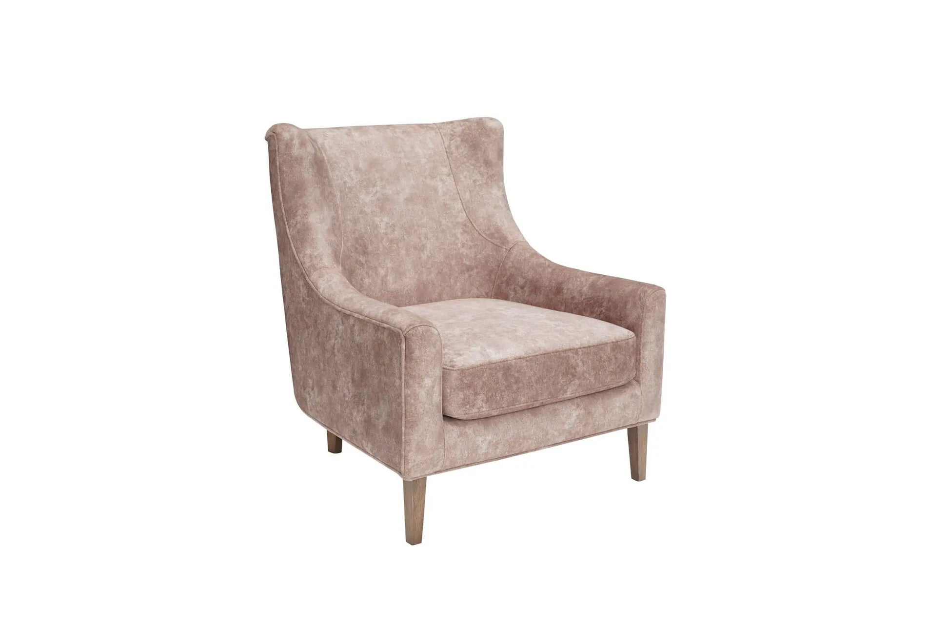 Hi Back Accent Chair - Light Brown velvet upholstery arm chair with tapered wooden legs on Tampa Home & Garden Store