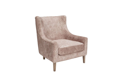 Hi Back Accent Chair - Light Brown velvet upholstery arm chair with tapered wooden legs on Tampa Home & Garden Store