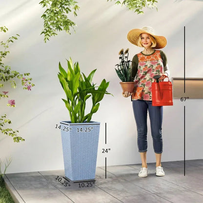 Plants Box Set of 3 Tall Planters by HouseOfZazla in blue woven texture with lush green plants on Tampa Home & Garden Store