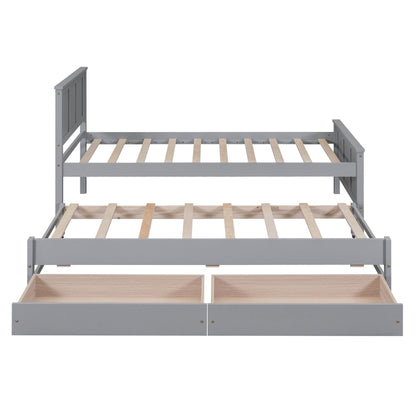 Grey platform bed frame with built-in trundle and two light wood drawers on Tampa Home & Garden Store