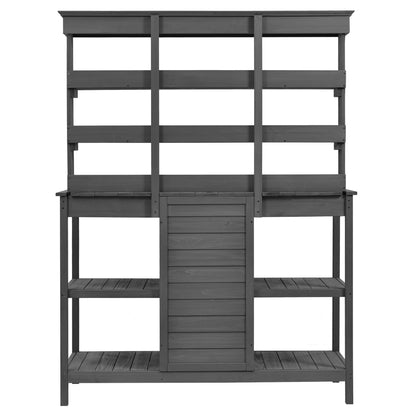 Topmax 66'' outdoor farmhouse wooden potting bench table gray stained wood workstation on Tampa Home & Garden Store