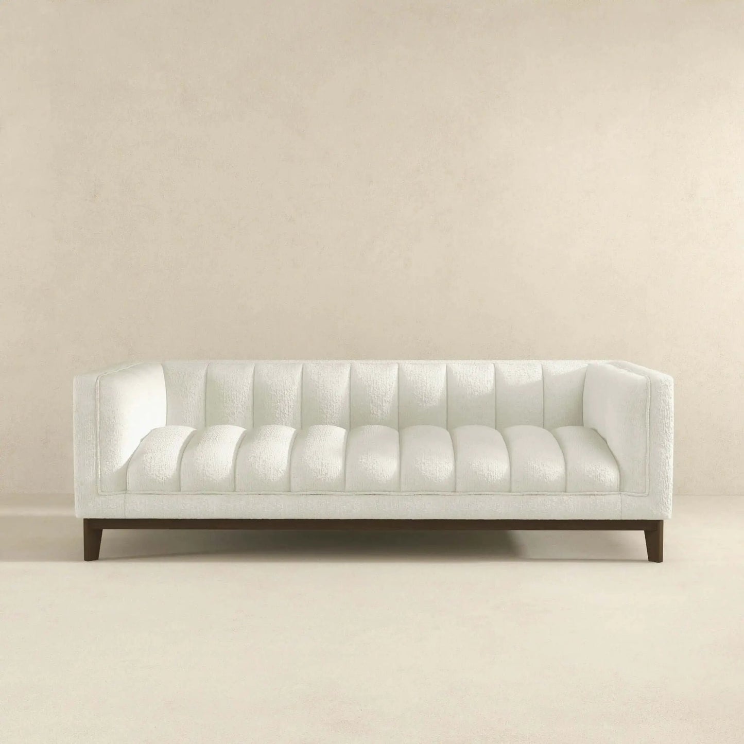 Melissa - Mid Century Modern Sofa by Unique Piece Furniture, white tufted fabric, wood legs on Tampa Home & Garden Store