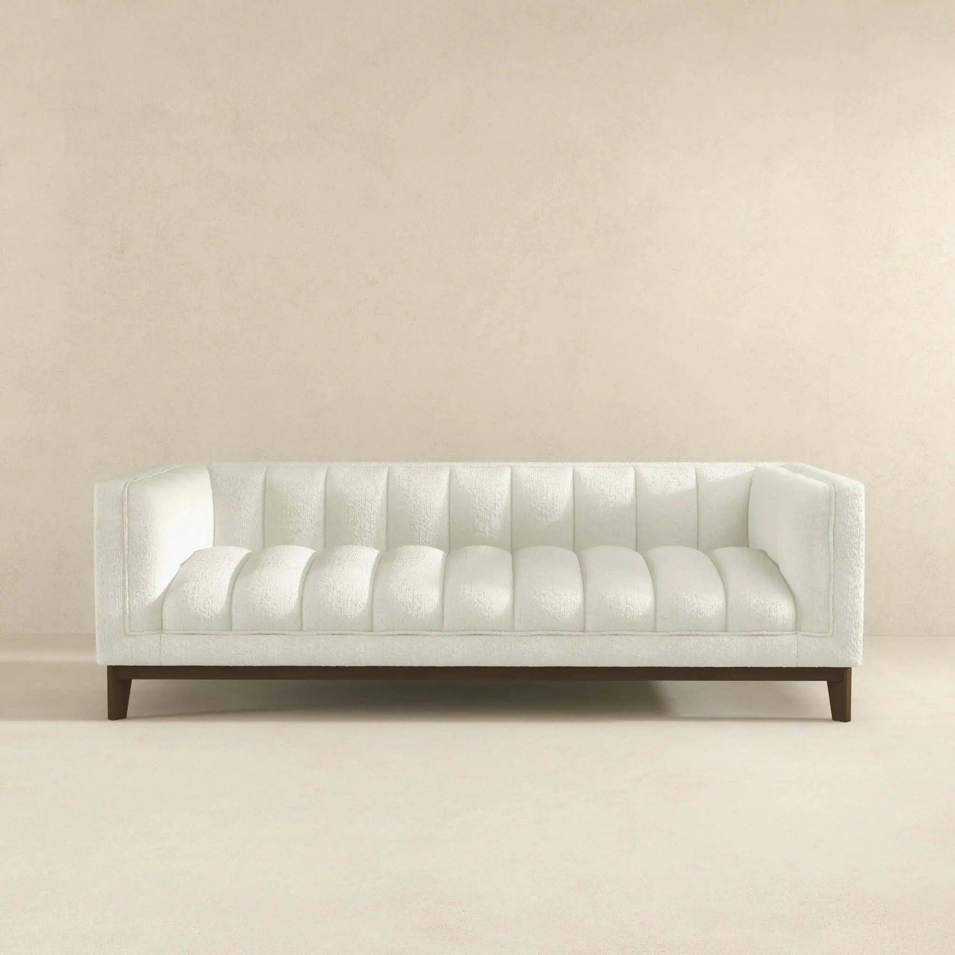 Melissa - Mid Century Modern Sofa by Unique Piece Furniture, white tufted fabric, wood legs on Tampa Home & Garden Store