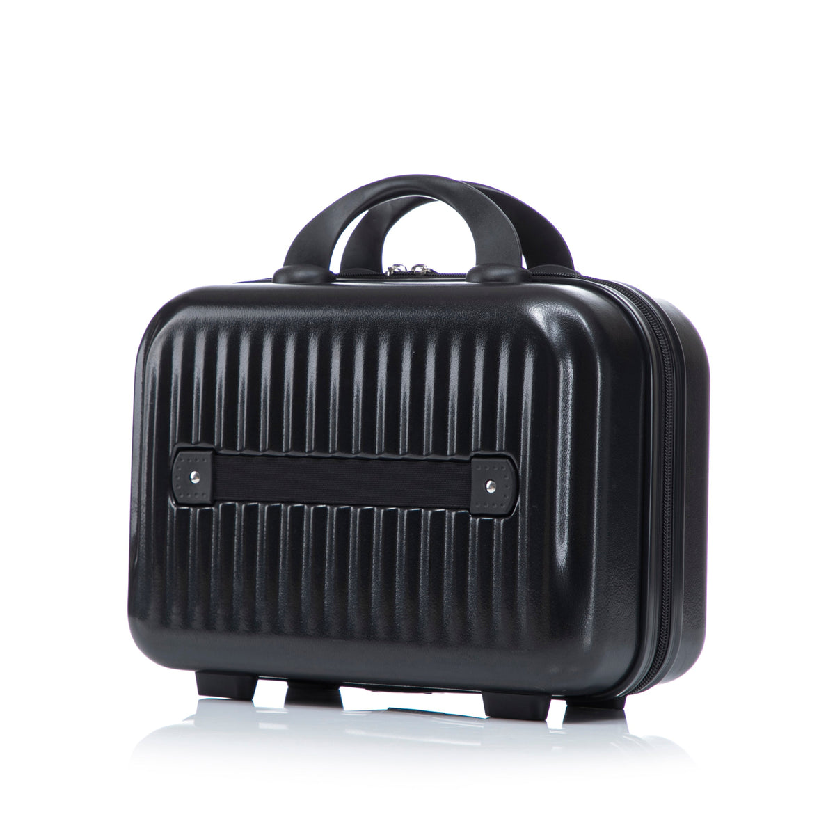 Black ABS hard-shell luggage with vertical ribbed design and dual top handles on Tampa Home & Garden Store
