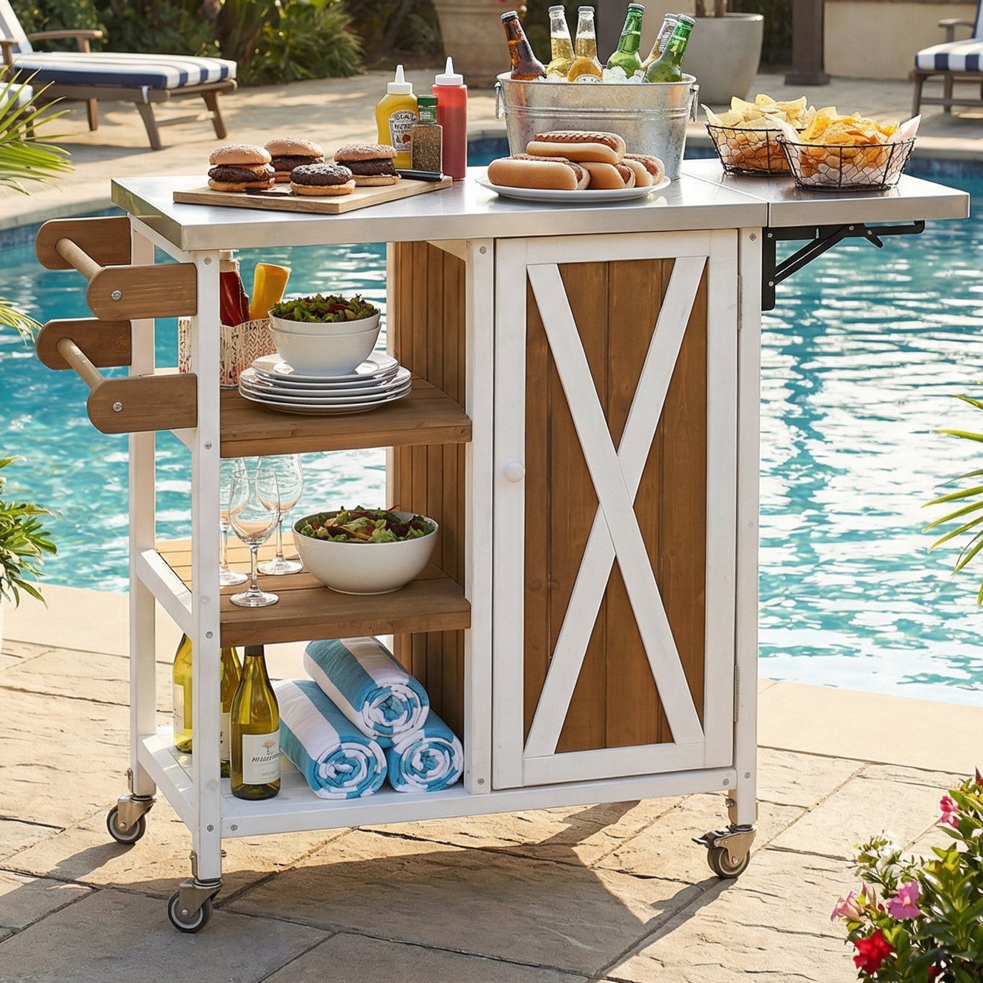 Foldable outdoor kitchen island on wheels with stainless steel top by HouseOfZazla on Tampa Home & Garden Store