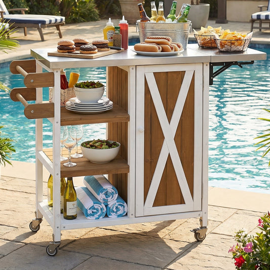 Foldable outdoor kitchen island on wheels with stainless steel top by HouseOfZazla on Tampa Home & Garden Store