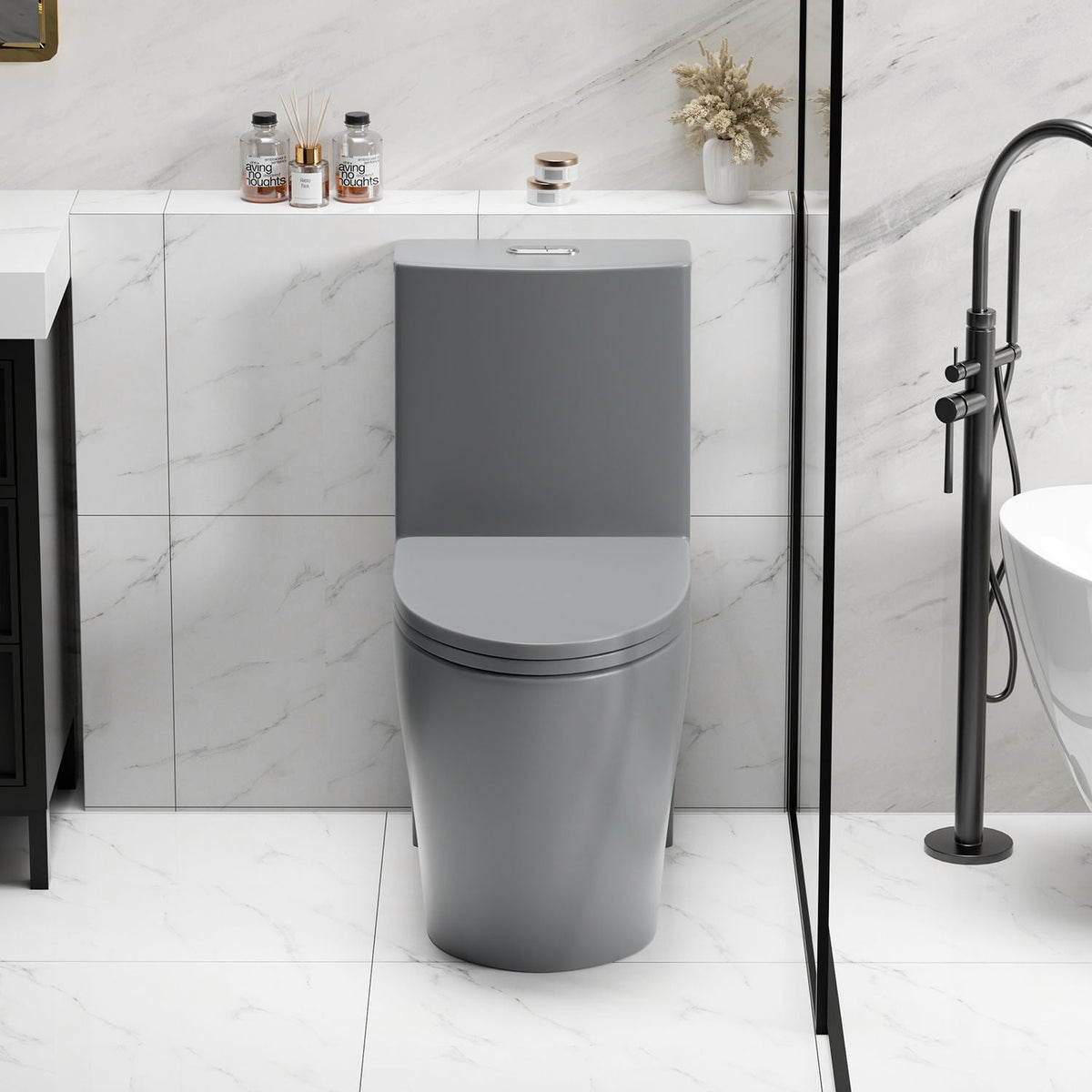 1 Piece Toilet with Tornado Flush Dual Flush ADA Height gray by HouseOfZazla on Tampa Home & Garden Store