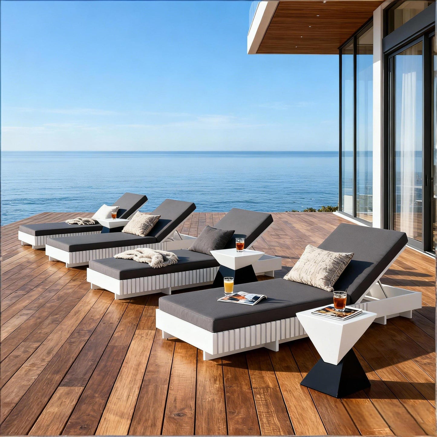 White Acacia Outdoor Lounge with Grey Cushion