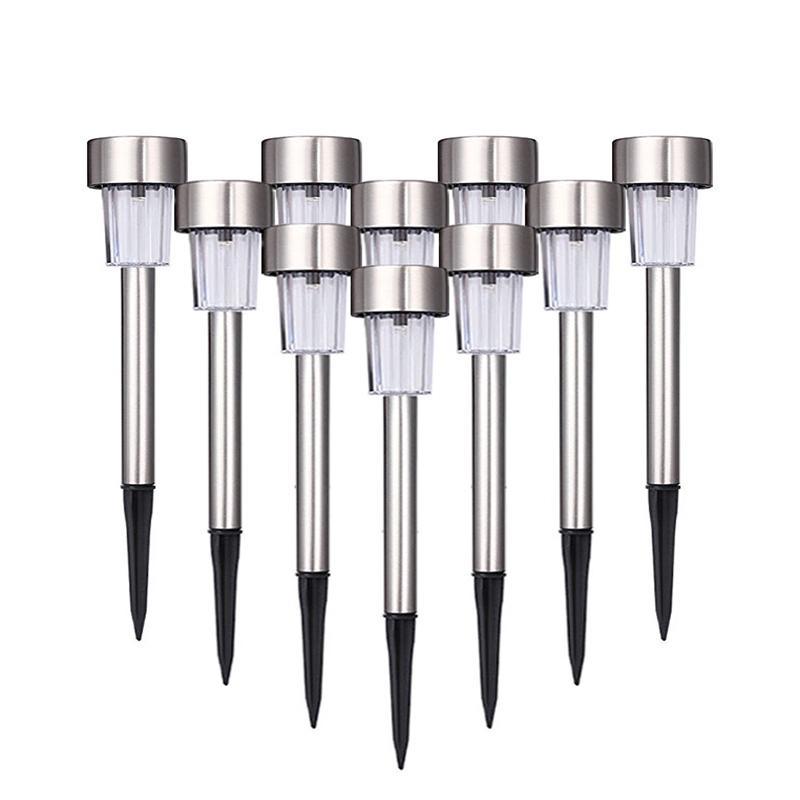 Stevvex LED solar stainless steel stake lights, 9-pack for yard path landscape lighting on Tampa Home & Garden Store