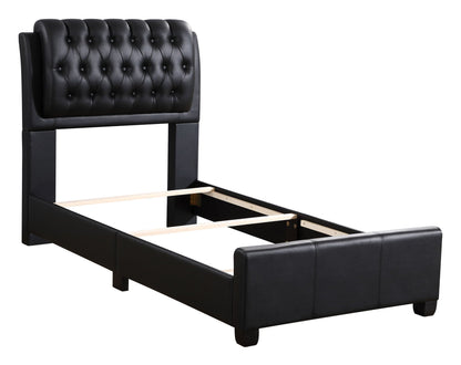 Tufted Upholstered Bed frame black faux-leather with button tufting by HouseOfZazla on Tampa Home & Garden Store