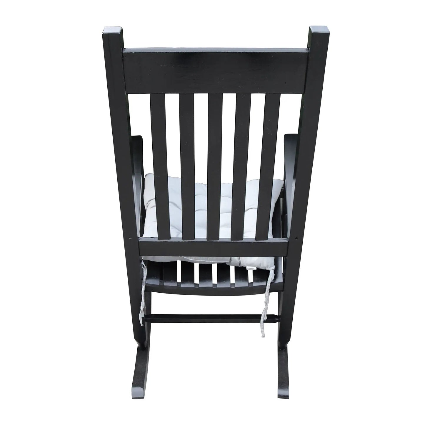 Classic wooden porch rocker chair in black Populus wood with slatted back and cushioned seat on Tampa Home & Garden Store