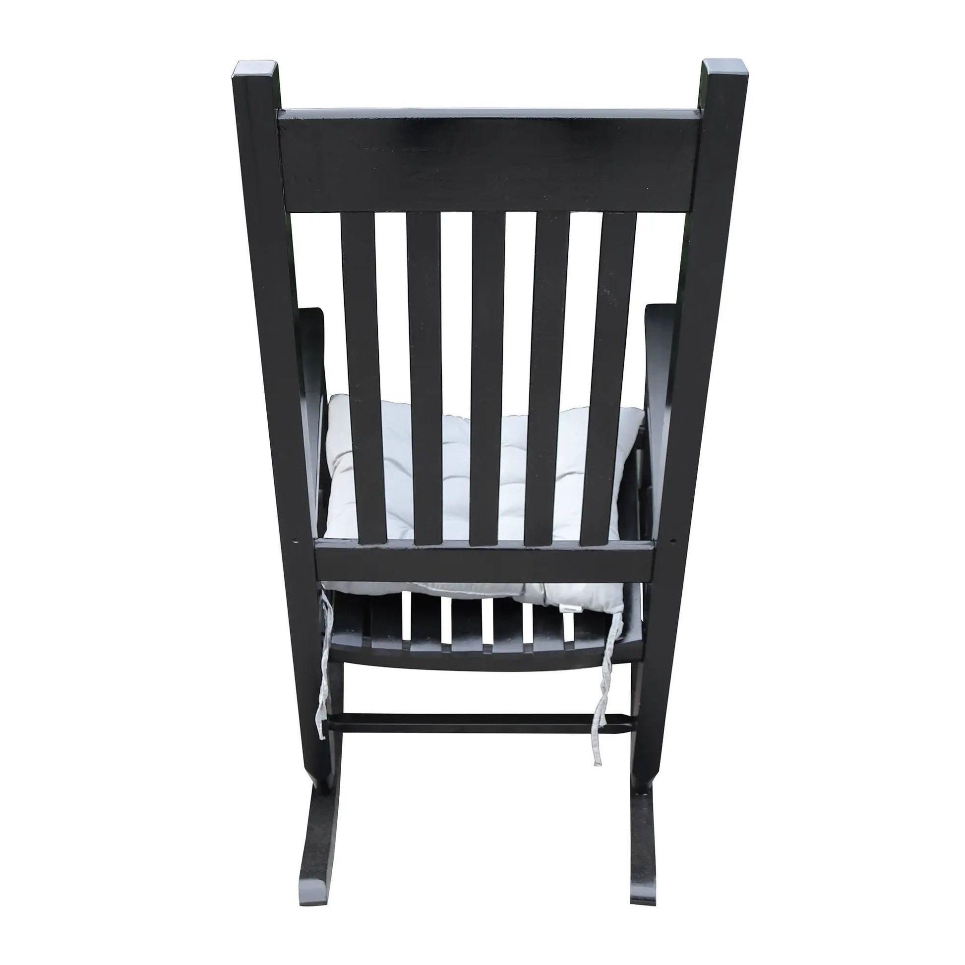 Classic wooden porch rocker chair in black Populus wood with slatted back and cushioned seat on Tampa Home & Garden Store