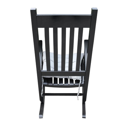 Classic wooden porch rocker chair in black Populus wood with slatted back and cushioned seat on Tampa Home & Garden Store