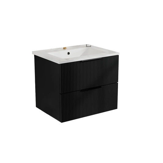 Floating vanity with sink and drawers by Unique Piece Furniture, black ribbed cabinet, white top on Tampa Home & Garden Store