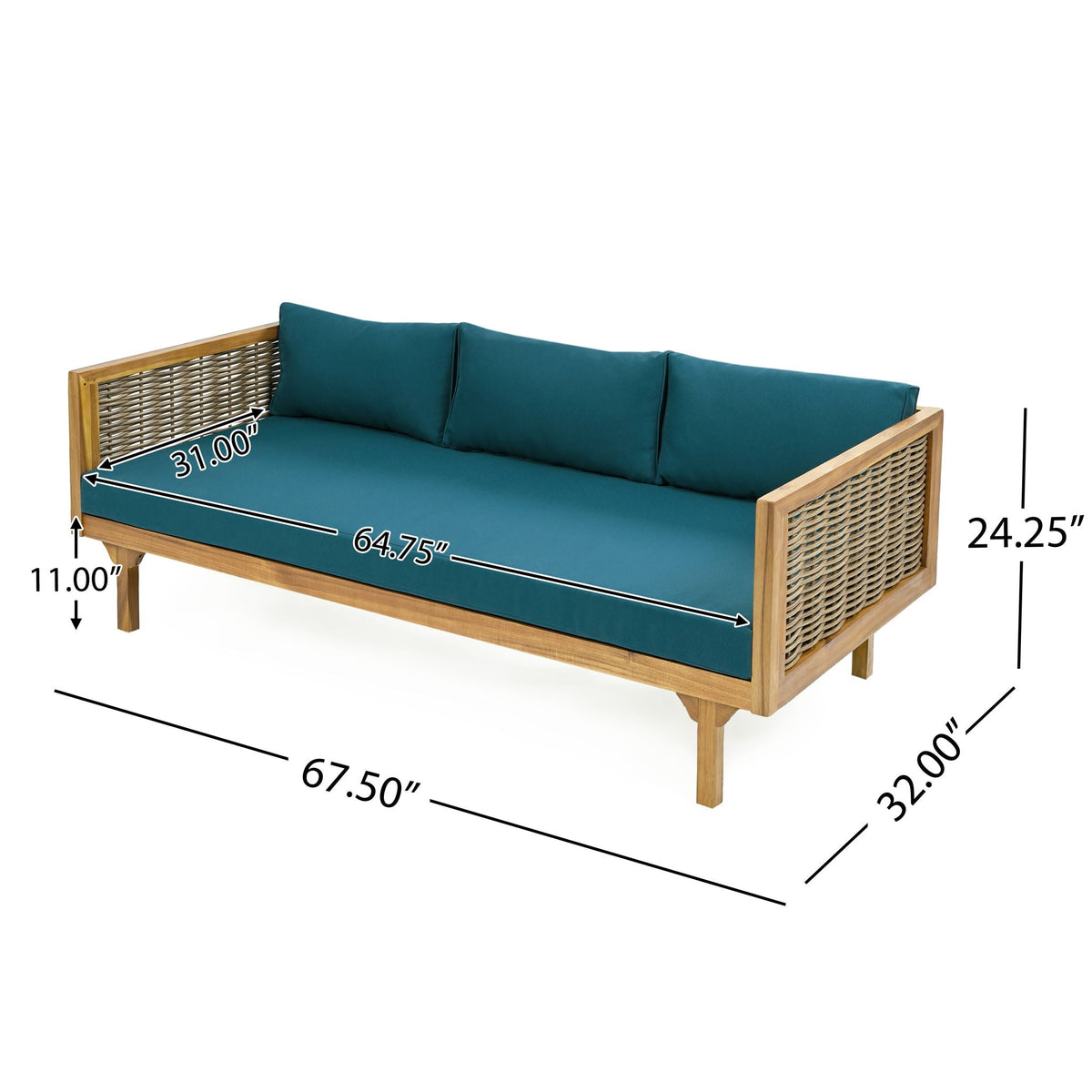Claremont 3 Seater Daybed in teak acacia wood with water-resistant teal cushions by HouseOfZazla on Tampa Home & Garden Store