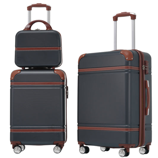 Hardshell luggage set 3pc by HouseOfZazla, 20/24, cosmetic case, gray trim, spinner wheels on Tampa Home & Garden Store
