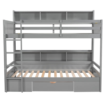HouseOfZazla gray metal twin bunk bed with built-in shelves and storage drawer on Tampa Home & Garden Store