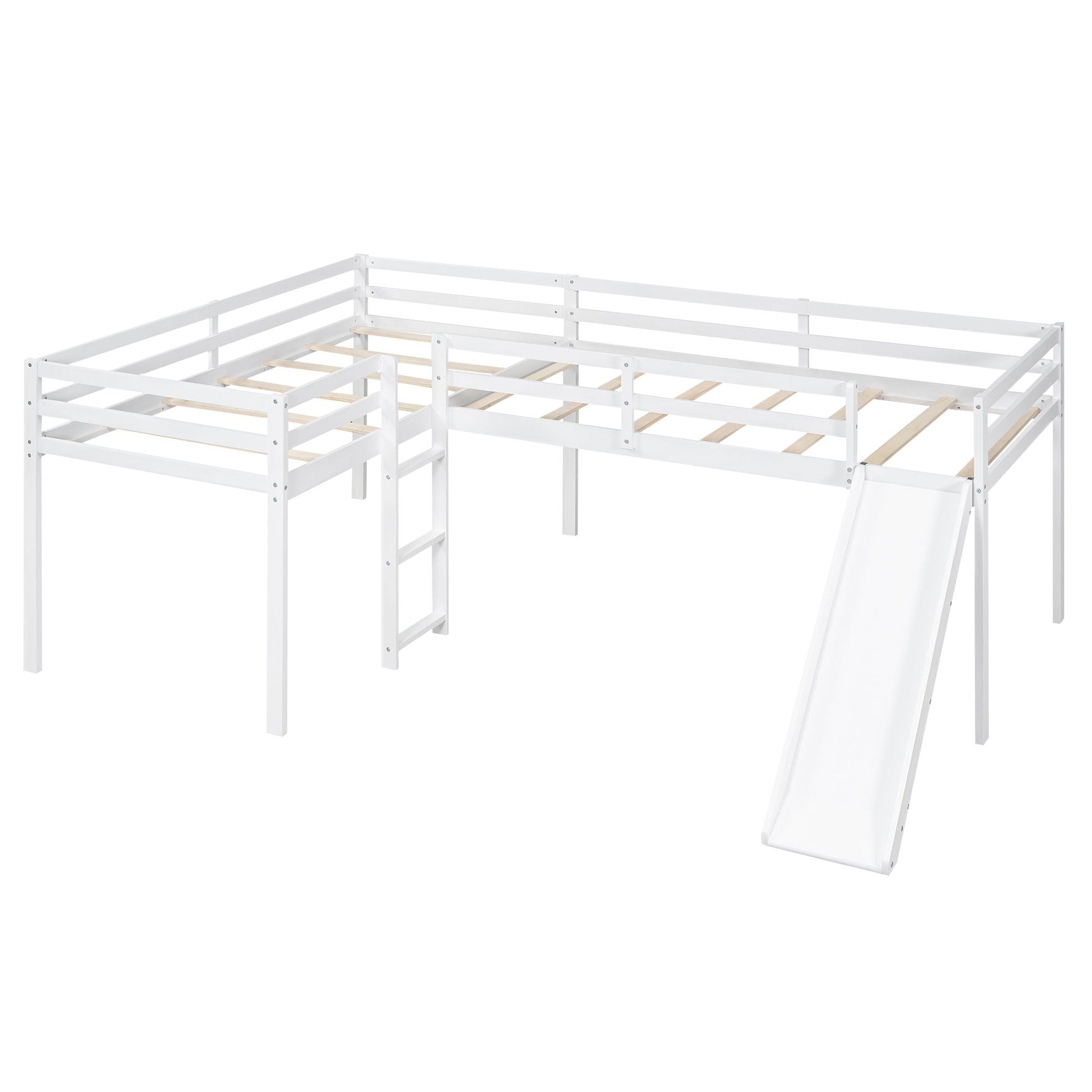 L Shaped Loft Bed With Ladder And Slide white metal frame left ladder right slide HouseOfZazla on Tampa Home & Garden Store