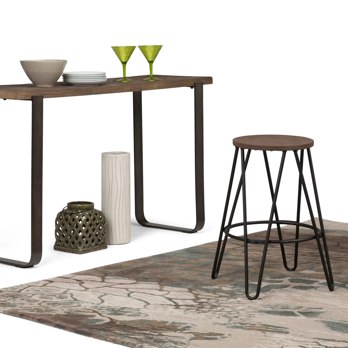 Simeon Multifunctional Metal Stool with Wood Seat