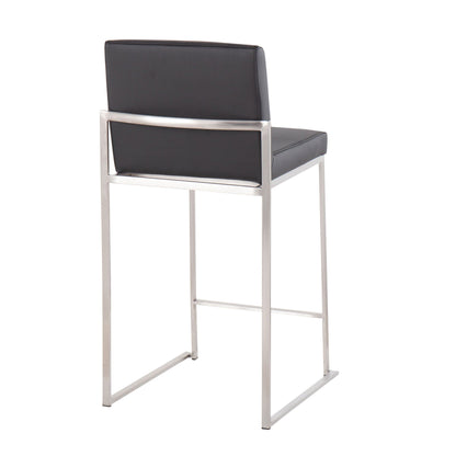 Contemporary high-back counter stool with padded black faux leather seat and brushed metal frame on Tampa Home & Garden Store