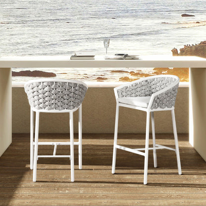 Counter stools optic white rope-barrel low-back, woven rope backs, weather-resistant 2-pack on Tampa Home & Garden Store