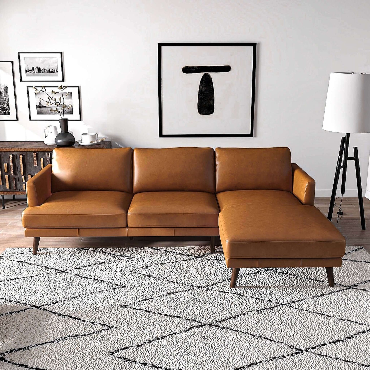 Lore L-Shaped Sectional Sofa by HouseOfZazla in tan leather with chaise, modern living room on Tampa Home & Garden Store
