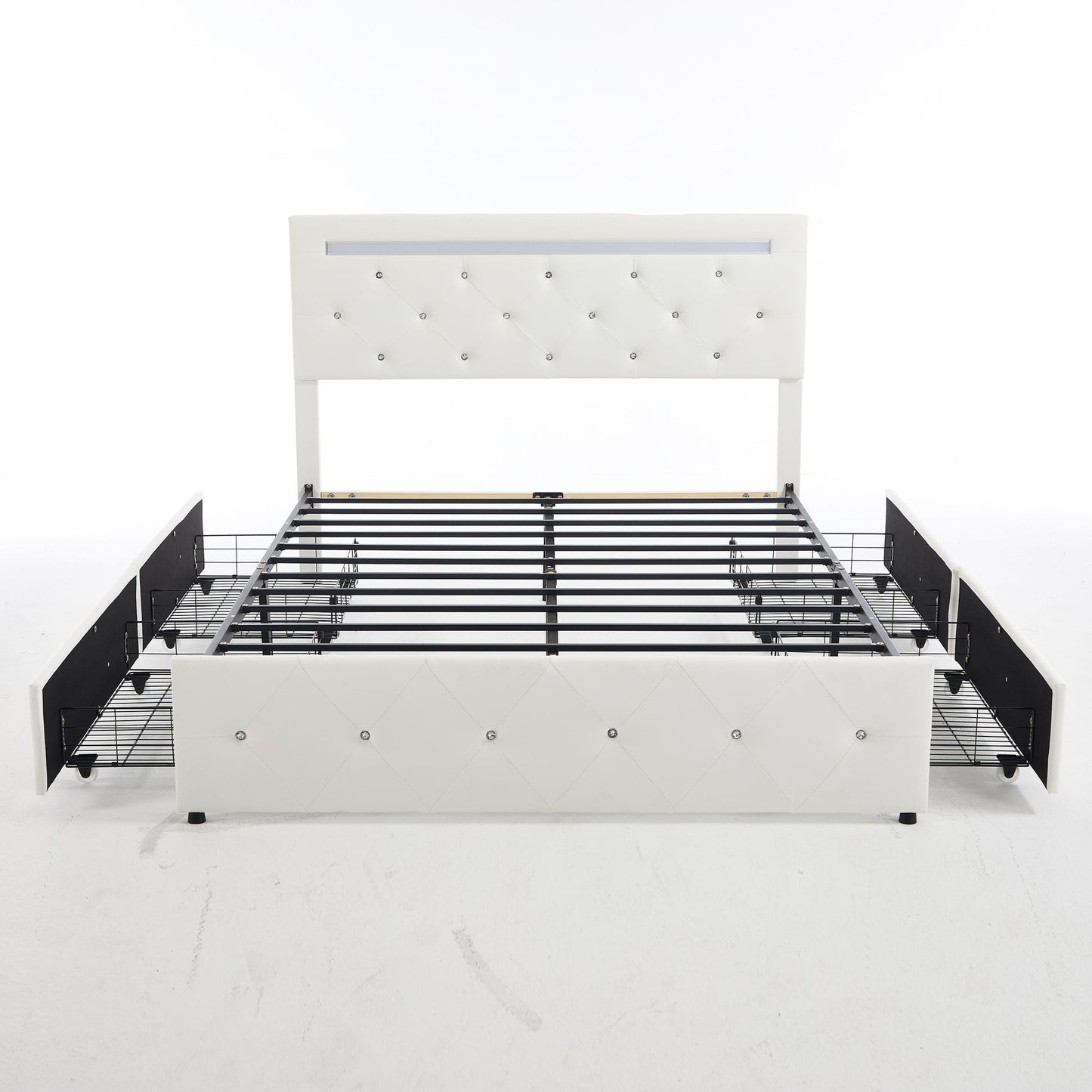 Upholstered Bed Frame with LED Lights Storage