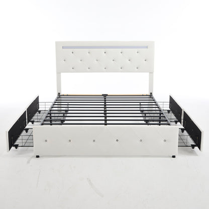 Upholstered Bed Frame with LED Lights Storage
