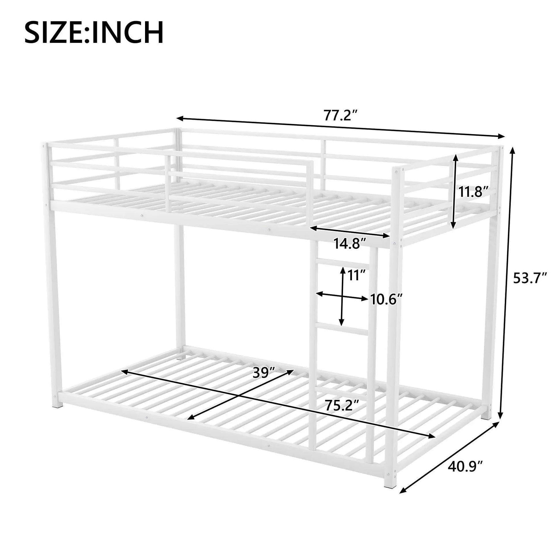 Metal bunk bed, white finish with ladder, two bunks, 75.2in long x 39in wide on Tampa Home & Garden Store